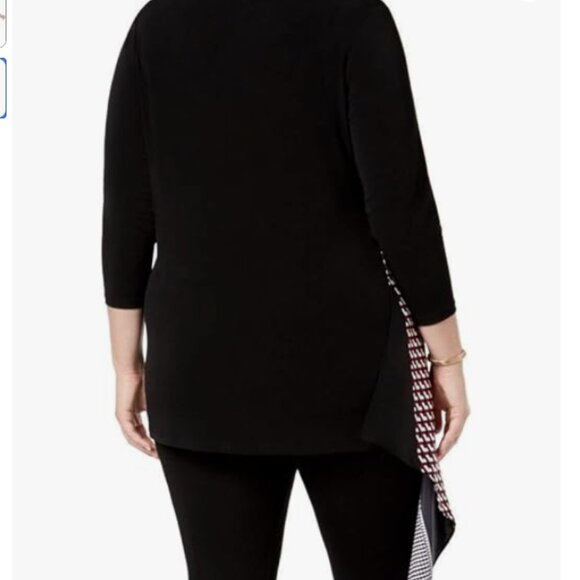 Alfani size 3X Black Multi Abstract Artsy Asymmetric Stretch Knit Top - Picture 2 of 11